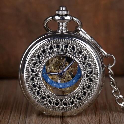 Top Brand Skeleton Mechanical Pocket Watches Men Antique Luxury Brand Pocket Watches Hand Wind Pocket & Fob Watch Necklace Chain