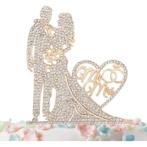 Mr and Mrs Cake Topper Rhinestone Crystal Metal Love Wedding Cake Topper Funny Gold Silver Toppers Gifts Favors Engagement