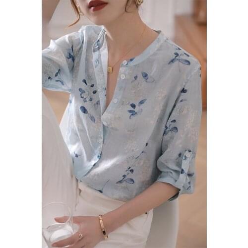 Fashion Printed Women Shirts Summer New 2021 Half Sleeved Slim Elegant Office Lady Outwear Tops