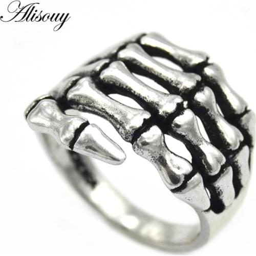 1PC Alloy womens Mens Skeleton Hand Ring Skull Biker Ring US Size 6 7 8 9