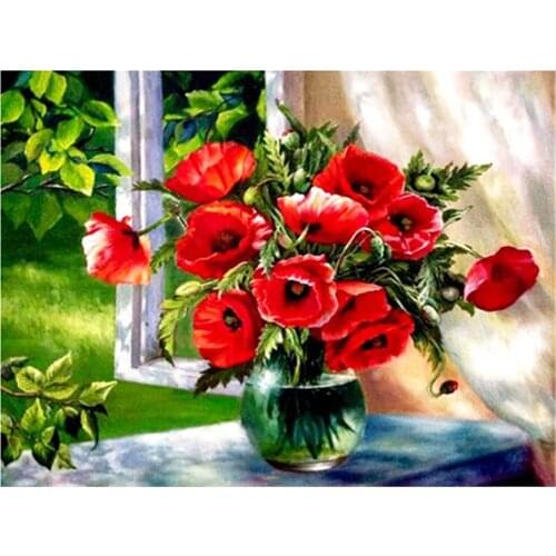Poppy Flower DIY 11CT Cross Stitch Embroidery Kits Needlework Craft Set Cotton Thread Printed Canvas Home Decoration Design