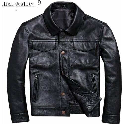 Real Leather Jacket Men Clothes 2020 Streetwear Fashion Mens Cow Leather Short Coat Slim Fit Genuine Leather Coats 15618