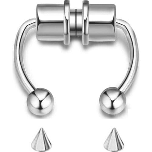 New 1 Set Magnetic Septum Nose Ring Horseshoe Fake Nose Ring Hoop Reusable Nose Hoop Rings Non-Piercing 316L