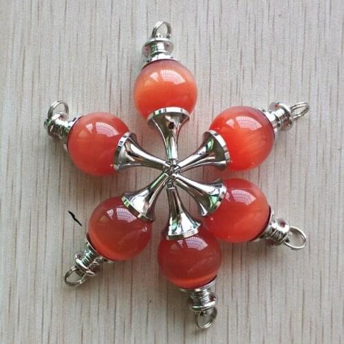 Wholesale 6pcs/lot 2018 new fashion high quality red cat eye stone ball charms pendants for necklaces jewelry making free