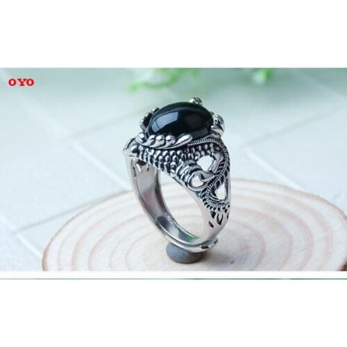 Genuine natural Hetian jade ink sapphire ring faucet atmosphere 100% s925 silver inlaid living and adjusting ring