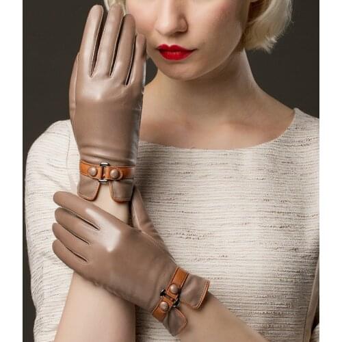 Women Genuine Leather Gloves Ladies Winter Warm Plus Velvet Thickened Mittens Female Casual Fashion Hand Muff H3221