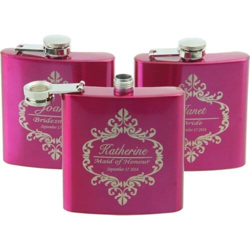 Bride or Bridesmaid gift for wedding --Personalized hip flask 6 oz with White or Black box, ladies gift
