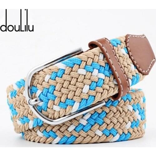 Men Women Casual Knitted Pin Buckle Belt Woven Canvas Elastic Expandable Braided Stretch Jeans Belts 2020 Fashion Lengthen Strap