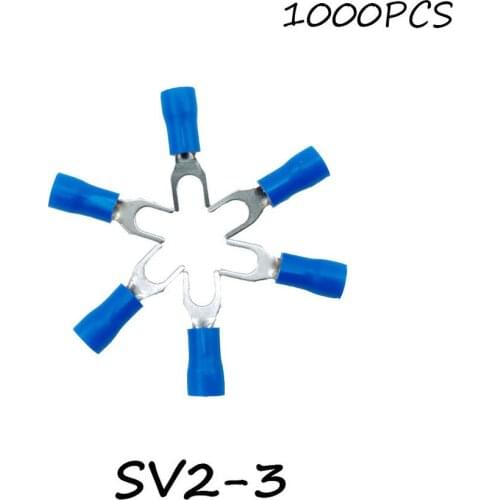 SV2-3 1000PCS/Pack Blue Insulated Spade Terminal Block Connector Electrical Furcate Pre-insulated End Fork Crimp Cable Wire
