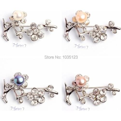 High Quality 7-8mm Pretty 4 Color Natural Freshwater Pearl Crystal Vogue Brooch Overall Size 22x42mm wj152