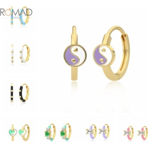 ROMAD 925 Sterling Silver Purple Rose Red Zircon Earrings Small Hoops Earrings For Women Earring Pendientes Plata 925 Cuadrados