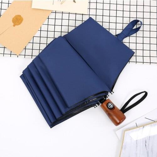 10Ribs Umbrella Fully Automatic Wood Handle Three Fold Business Umbrellas Men and Women Big Windproof Umbrellas Rain B65