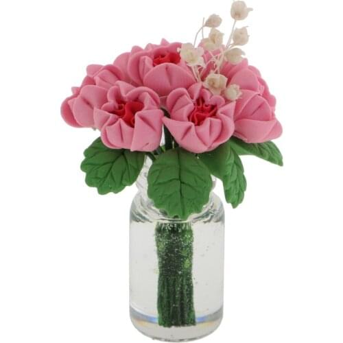 1:12 Scale Dollhouse Miniature Flower in Vase Fairy Garden Accessories Doll House Decoration Toys for Children Kid Birthday Gift