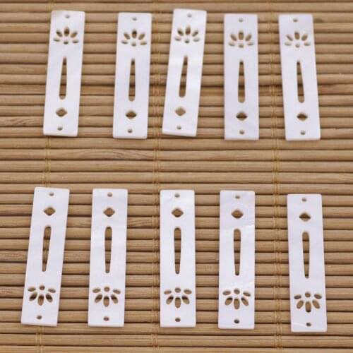 10 PCS Rectangle Flower Shell Pendant Natural White Mother of Pearl 7mmX30mm