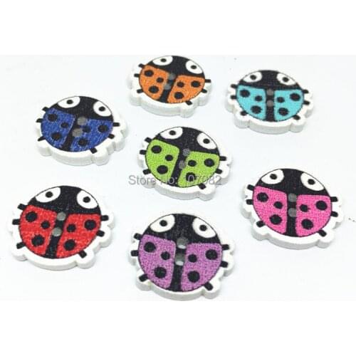 1000pcs 15x16mm Mixed Wood Laybugs Ladybirds Buttons Sewing Cartoon Button Bontons Embellishments Scrapbooking Cardmaking Crafts