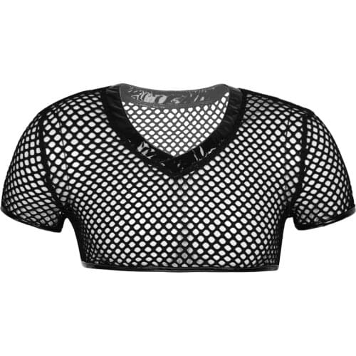 2020 New Mens Fashion Sexy Moto Clubwear Tops Tees Short Sleeve Fishnet Hollow Out Tank T-Shirts Mesh Vest Muscle Crop Top