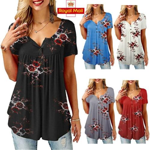 2021 Sexy Women Summer Casual Floral Print Short Sleeve Blouse Loose Baggy Stretch Tunic Pullover Top Female T-Shirt