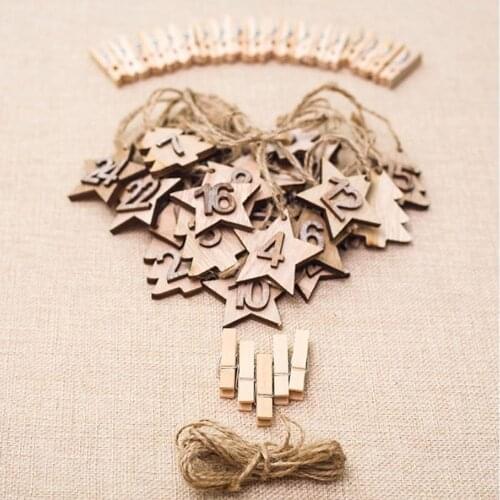 24pcs Christmas Calendar 1-24 Wooden Merry Christmas Advent Calendar Gift Tags Number Home Party Christmas Decorations