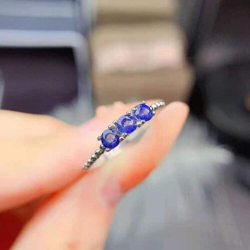 3 Particle Natural Varied Gem S925 Sterling Silver Sapphire Fine Ring Fashion Wedding Jewelry for Women MeibaPJFS
