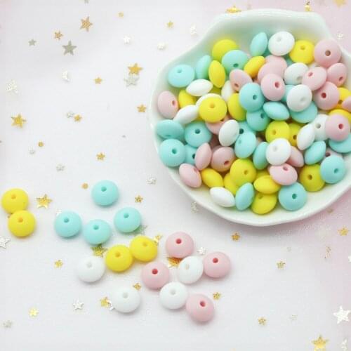 Cute-idea 30Pcs 12mm silicone lentil beads safe pacifier chain eco-frendlly BPA Free handmade DIY baby product teething toy