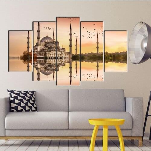 5 PCS Turkey Istanbul Landscape Sunset Mosque Painting Canvas Table 133X75 CM
