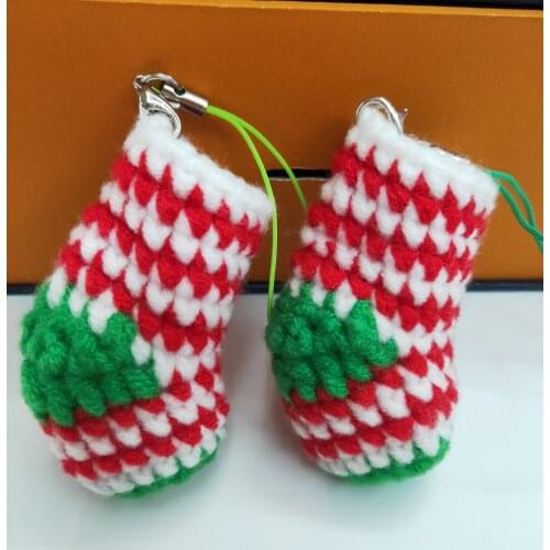 9pcs Christmas Gifts Mini Handmade Small Knitted Stockings Christmas Socks DIY Dolls Keychains Brooch Cloth Decoration