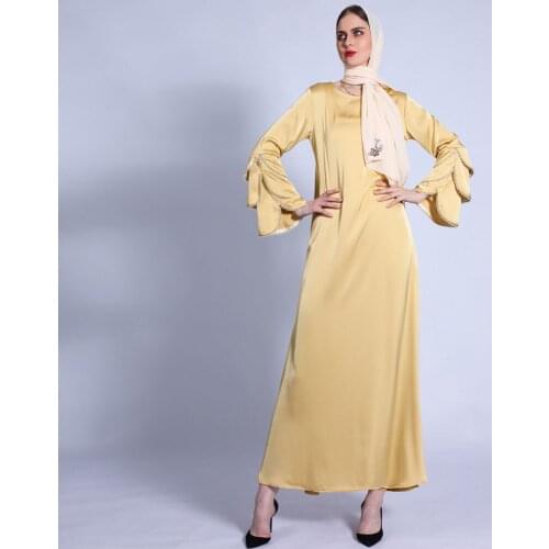 Aligaia Ramadan Eid Mubarak Satin Dress For Women 2021 Summer Dubai Turkey Islam Muslim Fashion Long Dress Robe Longue Djellaba
