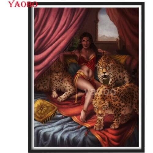 5D DIY Diamond Embroidery Sexy beauty and tiger Diamond Painting Cross Stitch Handicrafts Diamond Mosaic Full Layout Wall Decor