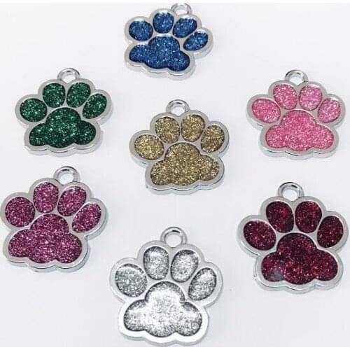 Glitter Paw Shaped Puppy Dog Tag 7 Colors Cat Pet Name Brand ID Card Wholesale