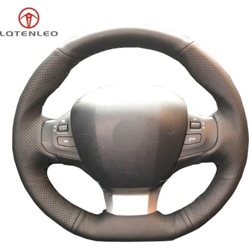 LQTENLEO Black Artificial Leather DIY Hand-stitched Car Steering Wheel Cover For Peugeot 308 2014 2015 2016 2017 2018 2019