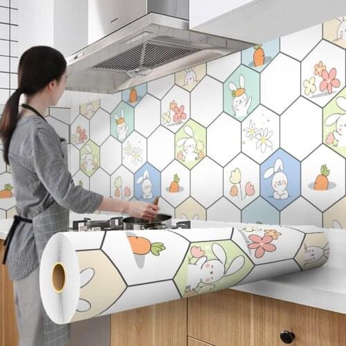 DIY Decorative Film PVC Self-Adhesive Wallpapers Kitchen Cartoon Modern Style Bedroom Desktop Waterproof Home Decors Furnitures