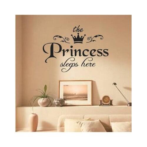 DIY Cartoon Quote The Princess Sleeps Here Home Decor Wall Stickers Kids Rooms Decoration Mural Stickers Wall Decals Wallpaper
