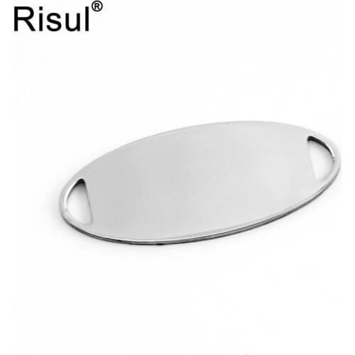 Risul long oval Charm with 2 semicircular holes Pendant Connector for Necklace Bracelet both mirror polish stainless steel 100pc