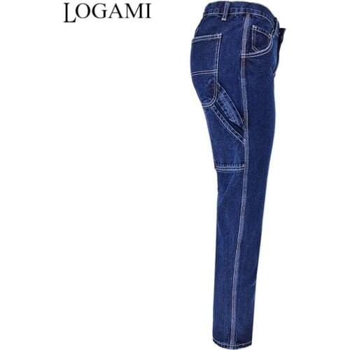 LOGAMI Patchwork Spliced Boyfriend Jeans For Women Pocket Straight Denim Jeans Woman Ladies Safari Jeans Streetwear