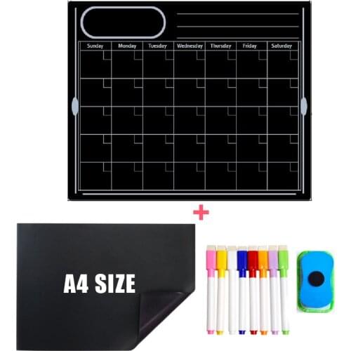 Weekly Monthly Planner Calendar Magnetic Black Board Kids Kitchen Fridge Wall Sticker Erasable Memo Message Writing Dry Erase