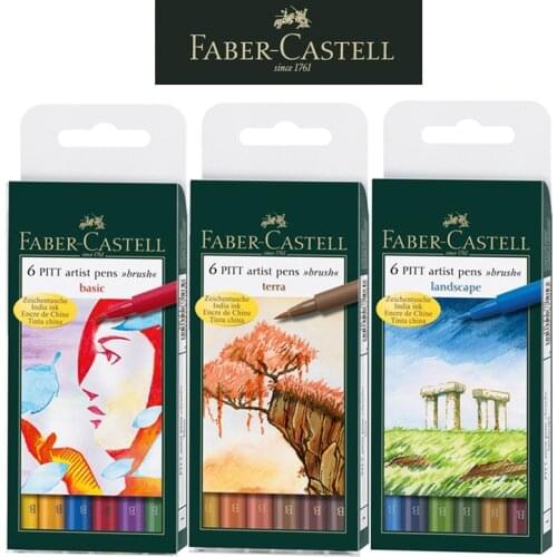 Faber Castell India ink Pitt Artist Marker Pen B 6 'basic/terra/landscape/grey', multi color soft brush pens for kids and artist