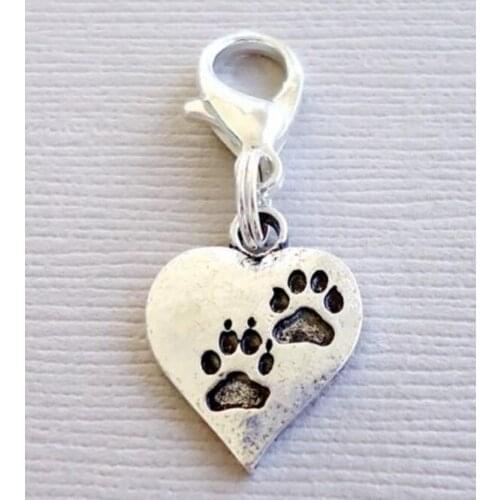 Vintage Silvers Clip On Heart Cat Dog Paw Prints Charms Pendant For Jewelry Making Findings Bracelets Crafts Handmade Hot