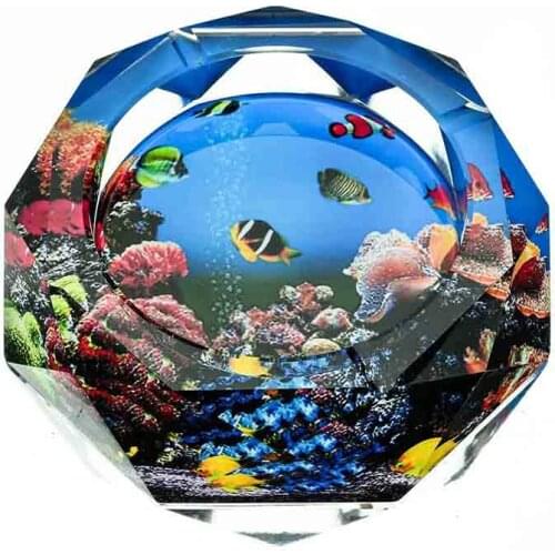 Crystal Glass Ashtray Blue Ocean Ash Tray Luxurious Boutique Gift Household Living Room Smoking Holder Fashion European Style