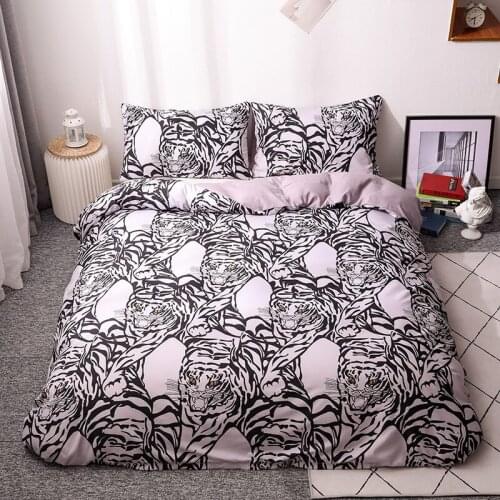 White Tiger Pattern Quilt Pillowcase Three-piece Three-piece Bedding Set King Quilt Cover