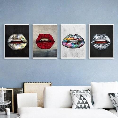Creative Colorful Lips Painting Modern Vintage Home Decor Poster Living Room Wall Art Nordic Paintings for Interior