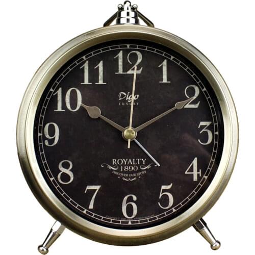 Creative Table Clock American Retro Alarm Clock Metal Silent Watch Shabby Chic Vintage Style Desktop Desk Clock Living Room Gift