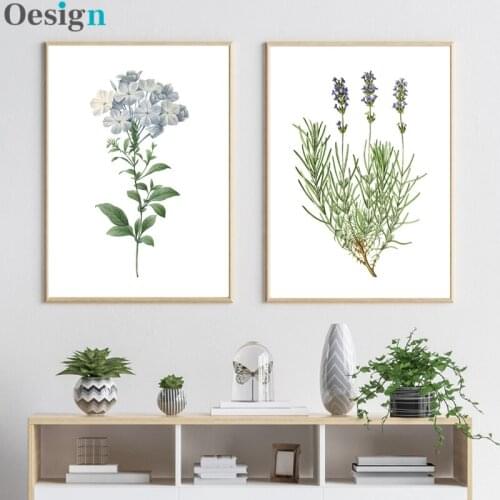 Lavender Plant Vintage Painting Poster Blue Flower Print Color Wall Art Canvas Painting Blue Graphite Plant Home Decoration
