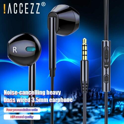 !ACCEZZ Stereo Metal Bass Earphones 3.5 mm In-Ear Noise Cancelling Earbuds HD with Mic Music Earphone For iPhone Samsung Huawei