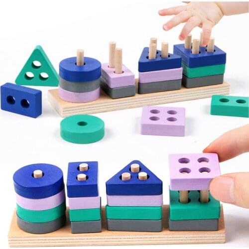 Mini Wooden Montessori Toy Building Blocks Early Learning Educational Toys Color 97BC