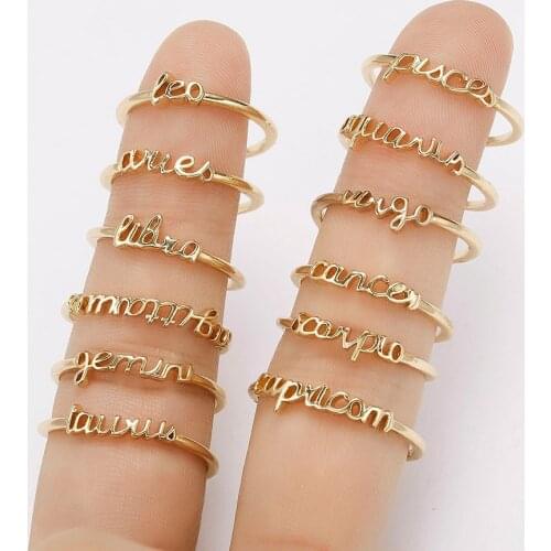 Minimalist Thin Open Gold Color 12 Star Signs Finger Rings Birthday Friendship Jewelry Personality Constellation Rings For Women