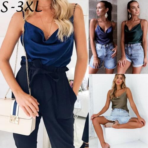 Fashion Casual Solid Women Sleeveless Vest Loose Camisole V-Neck Tank Tops Chiffon Sexy Camis
