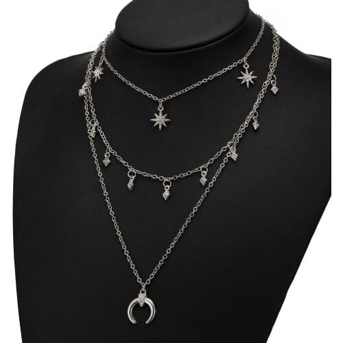 2018 BOHO New Bar Chain Chokers Star Moon Necklace Rhinestone Statement Long Strip Pendant Necklaces Wedding Event Jewelry