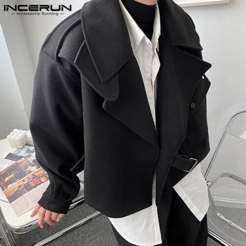 New Mens Korean Style Handsome Stylish Jackets Lapel Short Coat Jackets Loose Leisure Solid Overcoat S-5XL INCERUN Tops 2021