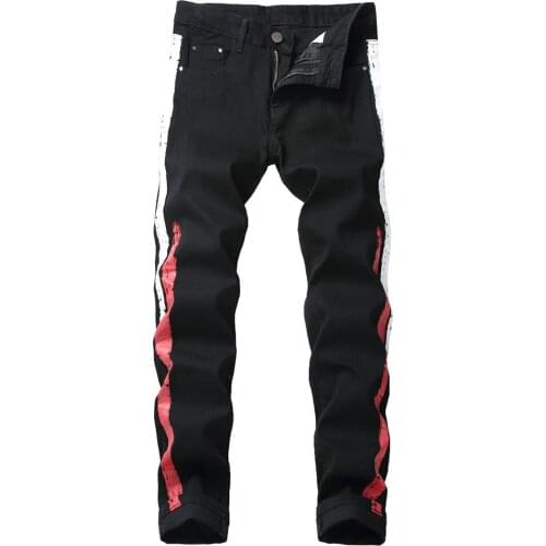 New Calsa Mens Skinny Jeans Stretched Denim Slim Fit Black Print Striped Scratched Male Stretch Trouser Pants Plus Size 42