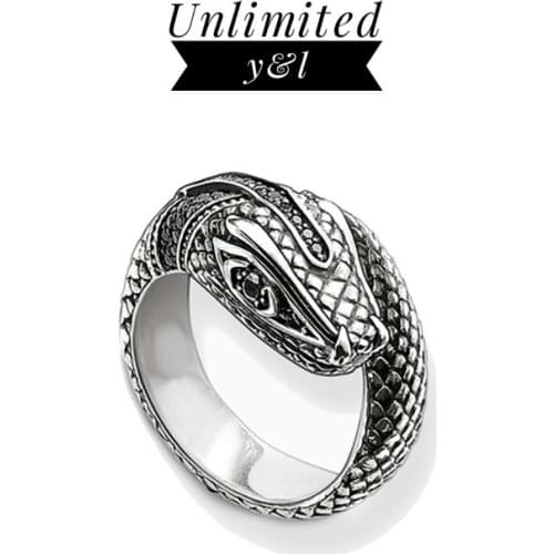 Animal Snake Open Rings Punk Style Black Cubic Zirconia Silver Fashion Good Jewelry for Women and Men Love Gifts